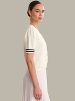 Load image into Gallery viewer, Reagan Puff Sleeve Cardigan in Chalk Combo