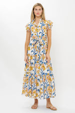Load image into Gallery viewer, Ruffle Collar Maxi Dress in Marigold Poppy