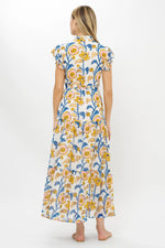 Load image into Gallery viewer, Ruffle Collar Maxi Dress in Marigold Poppy
