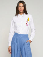 Load image into Gallery viewer, Ana Blouse with Embroidered Pocket in White Sunglasses