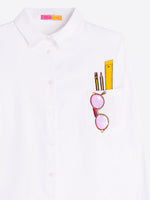 Load image into Gallery viewer, Ana Blouse with Embroidered Pocket in White Sunglasses