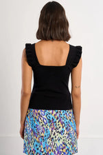 Load image into Gallery viewer, Ruffle Strap Button Up Tank Top in Black