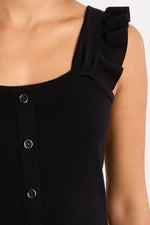 Load image into Gallery viewer, Ruffle Strap Button Up Tank Top in Black