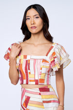 Load image into Gallery viewer, Ruffle Sleeve Crop Top in Pink Multi