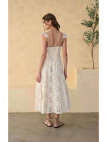 Load image into Gallery viewer, Button Front Embroidered Midi Dress in Ivory