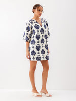 Load image into Gallery viewer, Brianne Lantern Sleeve Dress in Navy