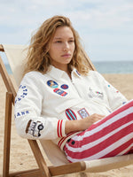 Load image into Gallery viewer, Embroidered Bomber Jacket in White Surf
