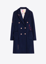 Load image into Gallery viewer, Liana Embroidered Love Wool Coat in Navy