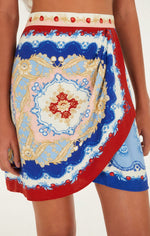 Load image into Gallery viewer, Mixed Cherry Royalty Scarf Mini Skirt in Blue