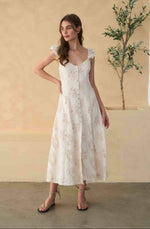 Load image into Gallery viewer, Button Front Embroidered Midi Dress in Ivory