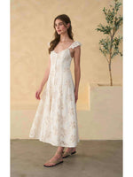 Load image into Gallery viewer, Button Front Embroidered Midi Dress in Ivory