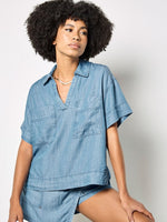Load image into Gallery viewer, Slub Blouse in Denim Blue