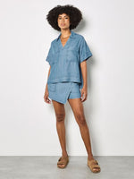 Load image into Gallery viewer, Slub Blouse in Denim Blue