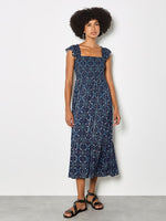 Load image into Gallery viewer, Midi Smocked Dress in Navy