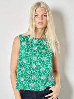 Load image into Gallery viewer, Embroidered Floral Shell Top in Green