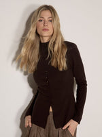 Load image into Gallery viewer, Pleat Button Knit Top in Brown
