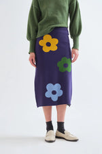 Load image into Gallery viewer, Flower Knit Midi Skirt in Navy