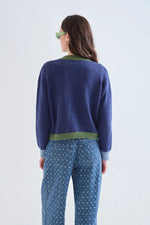 Load image into Gallery viewer, Colorblock Tulip Hem Cardigan in Navy