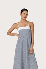 Load image into Gallery viewer, Adriana Maxi Poplin Dress in Denim Stripe
