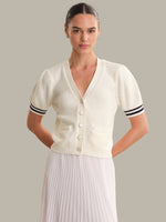 Load image into Gallery viewer, Reagan Puff Sleeve Cardigan in Chalk Combo