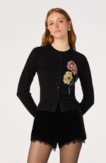 Load image into Gallery viewer, Alecia Beaded Floral Cardigan in Black