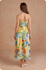 Load image into Gallery viewer, Floral Print Shirred Sleeveless Long Dress in Green Multi