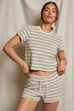 Load image into Gallery viewer, Eve Crew Neck Tee in Cobalt/Sugar Stripe