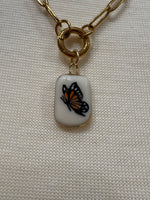 Load image into Gallery viewer, Monarch Charm on Gold Paperclip Chain w/ Attached Carabiner