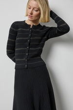 Load image into Gallery viewer, Metallic Stripe Cardigan in Black