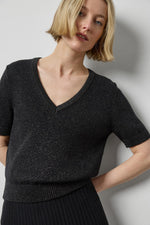 Load image into Gallery viewer, Short Sleeve Sparkle Sweater in Black