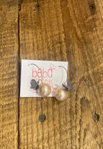 Load image into Gallery viewer, Large Ball Earrings in Champagne Pearl with Graphite Butterfly