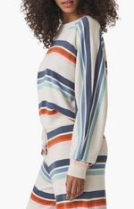 Load image into Gallery viewer, Polly Draw Tie Striped Sweater in Navy Multi