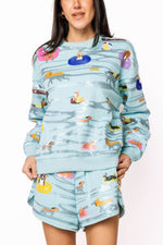Load image into Gallery viewer, Dogs Swimming on Floats Sweatshirt in Blue