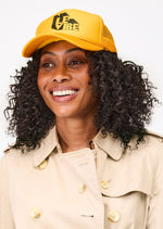 Load image into Gallery viewer, Le Vibe Trucker Hat in Marigold/Black