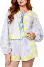 Load image into Gallery viewer, Tennis Ball Tie-Front Top in White & Blue Stripes