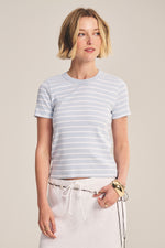 Load image into Gallery viewer, Brenda Rib Crew Neck Top in Ice Stripe