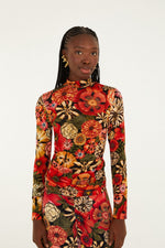 Load image into Gallery viewer, Flowershop Ruched Waist Jersey Blouse in Black