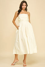 Load image into Gallery viewer, Shirring Detailed Sleeveless Midi Dress in Butter