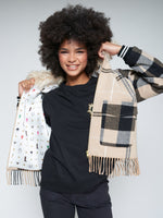 Load image into Gallery viewer, Bomber Jacket in Camel Check Fringe