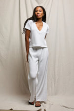 Load image into Gallery viewer, Jada Waffle V-Neck Tee in White