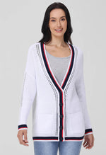Load image into Gallery viewer, Janet Varsity Stripe Cardigan in Bleach White Multi