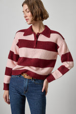 Load image into Gallery viewer, Lilla P Striped Polo Sweater in Port Stripe view 1