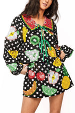 Load image into Gallery viewer, Polka Dot Tie Up Fruit Top in Black & White