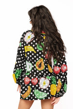 Load image into Gallery viewer, Polka Dot Tie Up Fruit Top in Black & White
