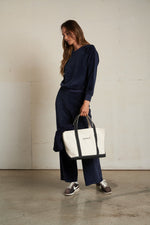 Load image into Gallery viewer, Stella Velour Crew Neck Sweatshirt in Navy