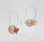 Load image into Gallery viewer, Large Ball Earrings in Salmon Red with Silver Butterfly
