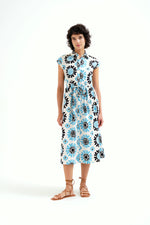 Load image into Gallery viewer, Waterfall Print Midi Dress in Light Blue and Black
