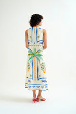 Load image into Gallery viewer, Sleeveless Maxi Dress in Palm and Mermaid Print
