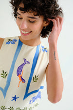 Load image into Gallery viewer, Sleeveless Maxi Dress in Palm and Mermaid Print
