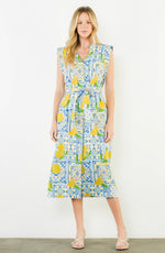 Load image into Gallery viewer, Lemon Midi Shirt Dress in Blue/Yellow
